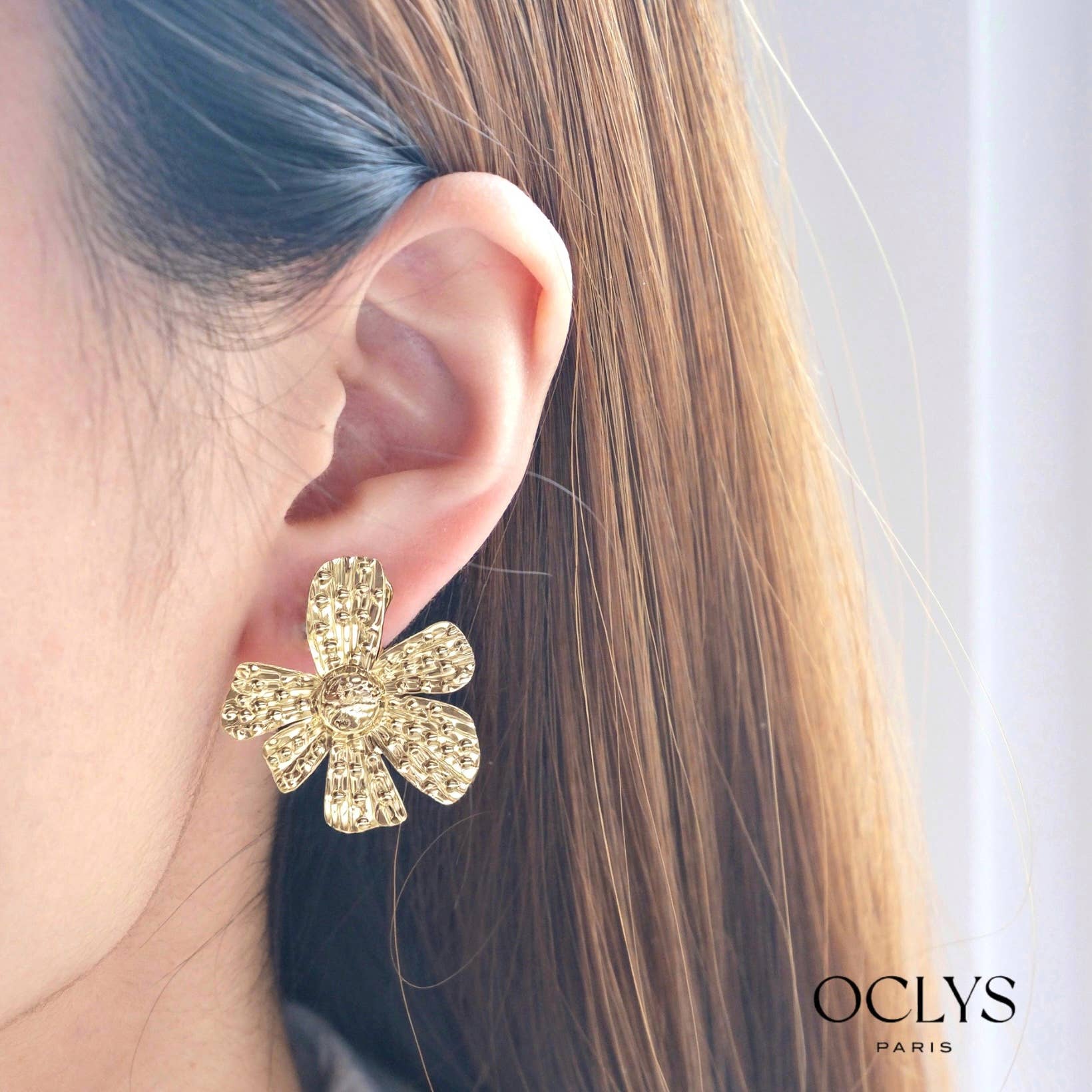 Oclys - Wholesale Clip-On Earrings - Dalia stainless steel flower drop clip earrings2