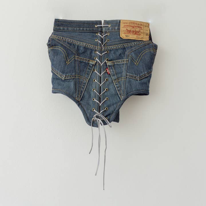 Levi's upcycled denim corset • Pre-Order for wholesale by MARIA JOVREA