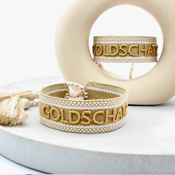 GOLDSCHATZ statement bracelet woven, embroidered for wholesale by Parsley & Pepper