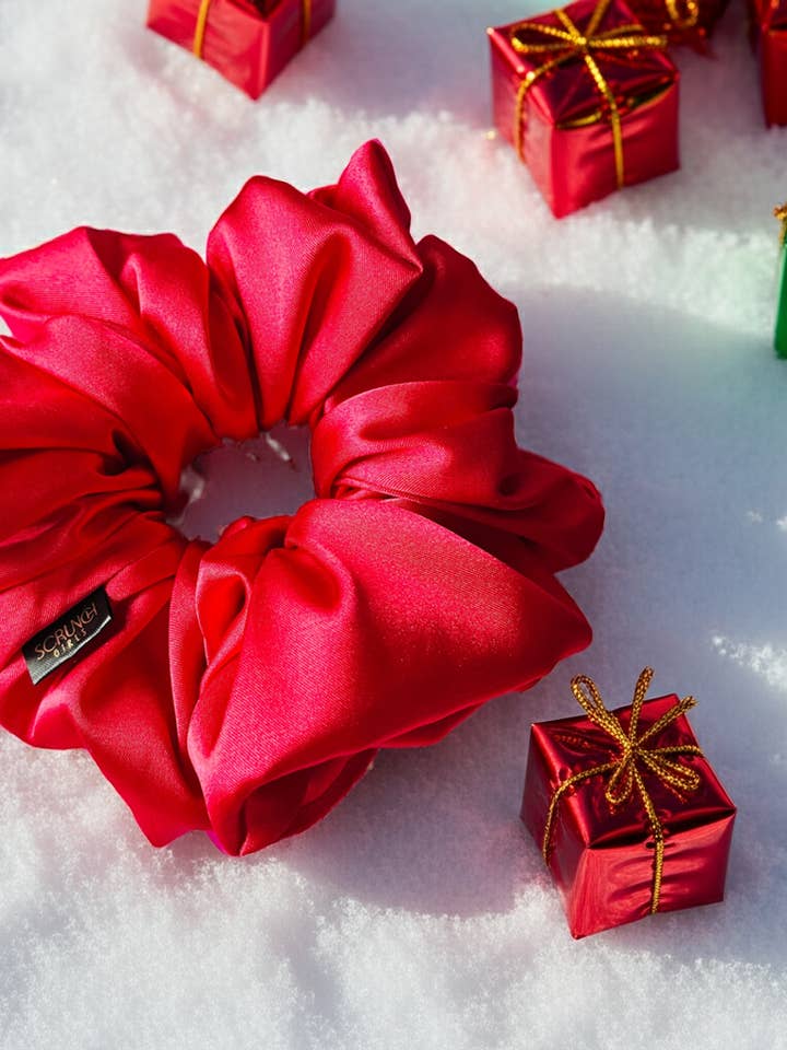 Jemma | a red satin scrunchie for wholesale by Scrunch Girls
