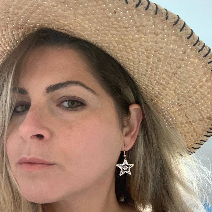 COPPER ARTS INC. - Wholesale Dangle Earrings - 201A Black Stars floral earrings1