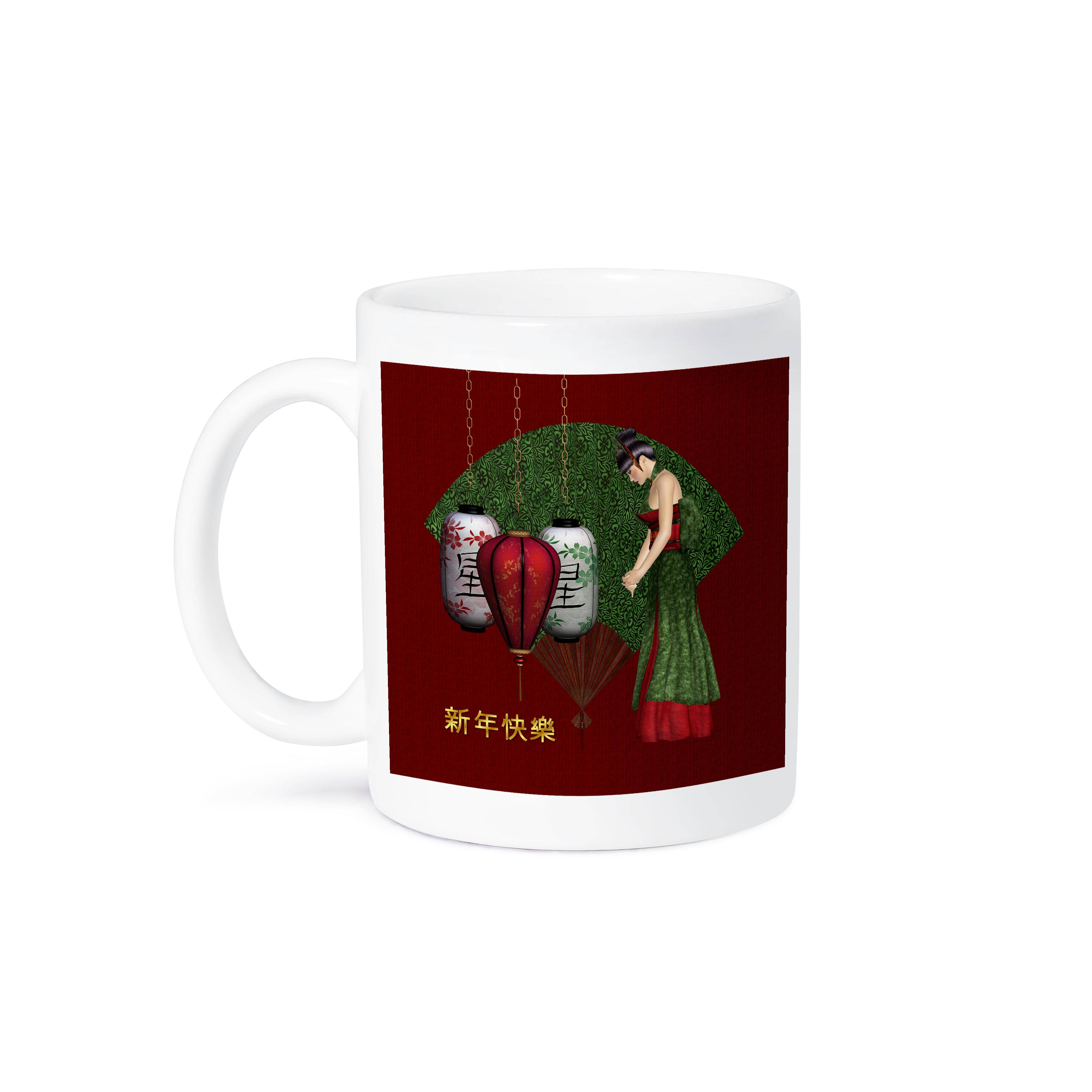 3dRose - Wholesale Coffee Mug - 3dRose, Elegant Lanterns with Fan, Asian Lady, Happy Chinese New Year, Mug8