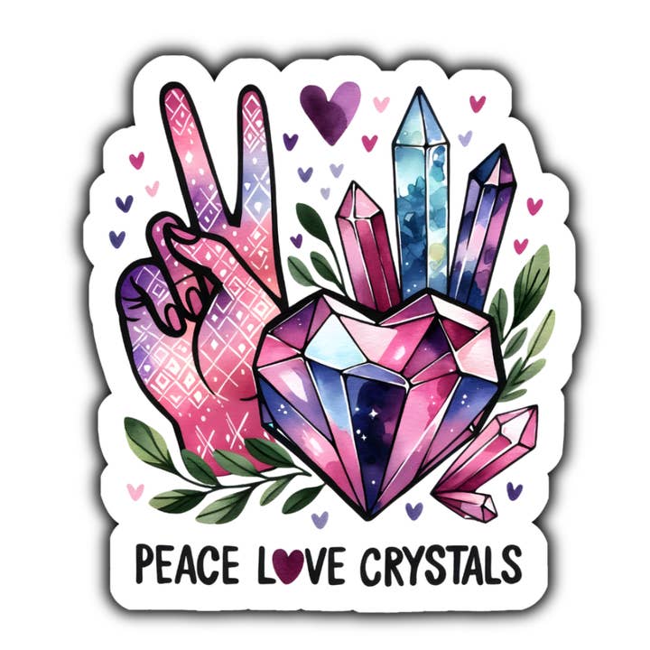 Autocolante Peace Love Crystals (branco) por atacado de Stick to it creations