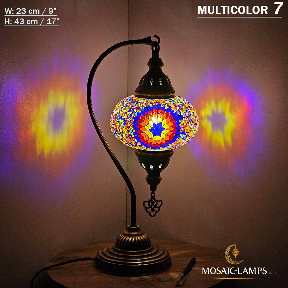 Mosaic Lamps - Wholesale Accent/Desk Lamp - 10+Colors - Gooseneck Large Globe Mosaic Table Lamp, Turkish42