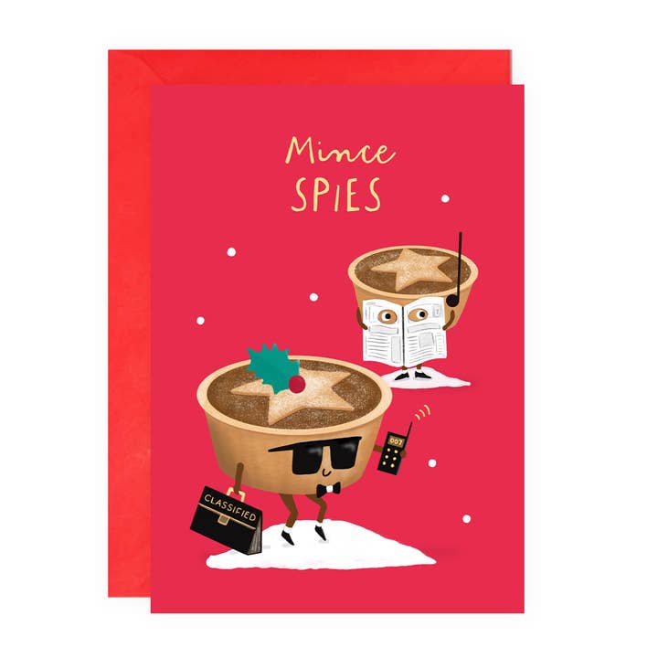 Funny Christmas Card - Mince Spies - UK Designed for wholesale by Painted Parasol Studio