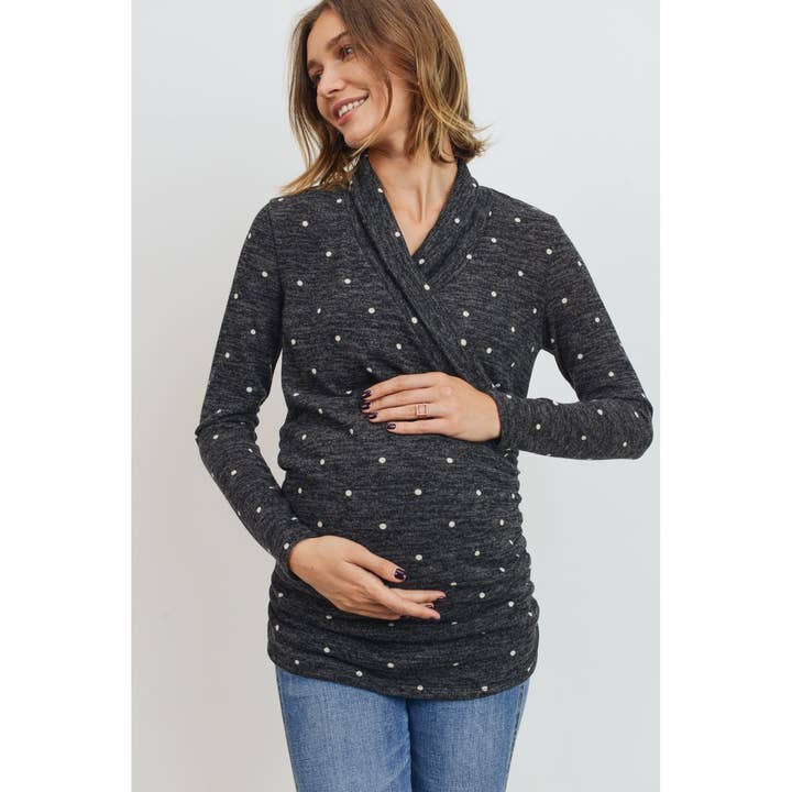 Polka Dot Long Sleeve Nursing Wrap Knit Top for wholesale by Hello Miz