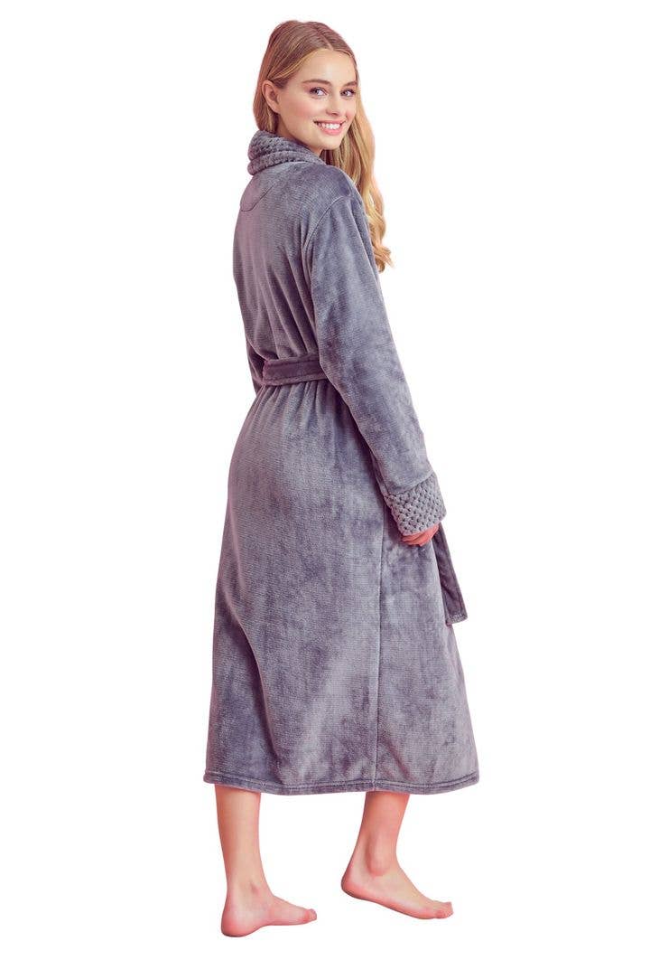 robesnmore - Wholesale Robe - Women's - Women Plush Shawl Collar Robe Gray4