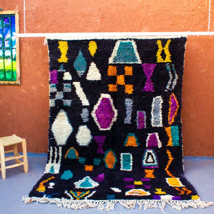 BLACK & COLORFUL MIXED SYMBOLS WOOL RUG for wholesale by Daridecoo