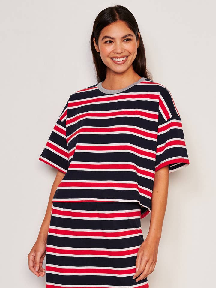 Sundry Crop Crew Neck Tee in Flare Red for wholesale by Sundry Clothing