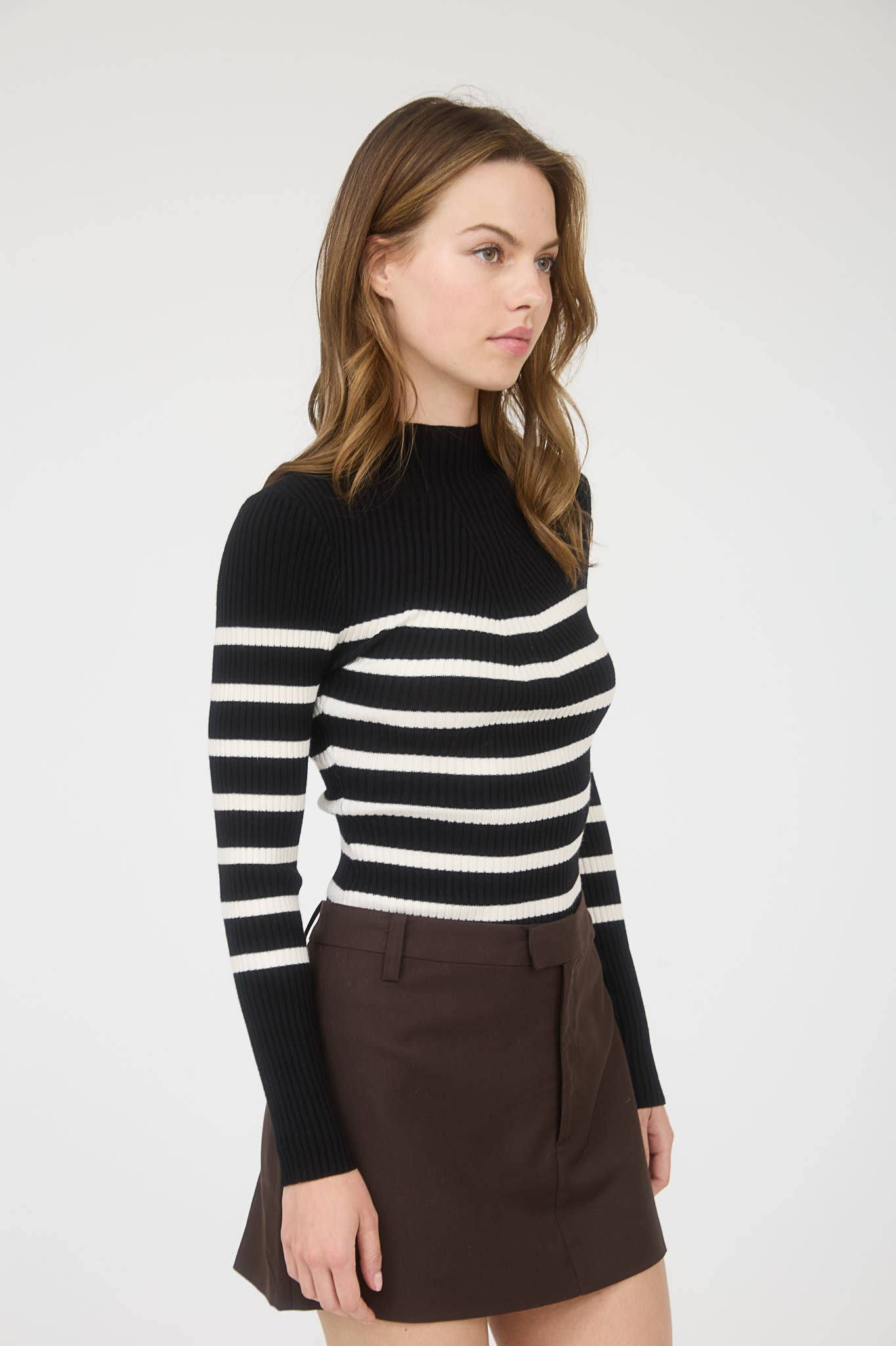 The Workshop Studio - Wholesale Knit Sweater - Women's - MOCK NECK STRIPE LONG SLEEVE SWEATER KNIT PULLOVER2