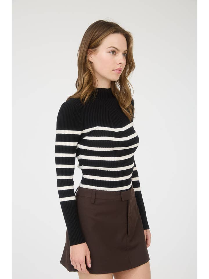 The Workshop Studio - Wholesale Knit Sweater - Women's - MOCK NECK STRIPE LONG SLEEVE SWEATER KNIT PULLOVER2