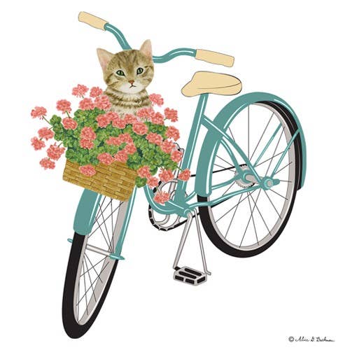 Alice's Cottage – wholesale Tea towel – Single Flour Sack Towels Packaged SP-514 Cat N Bike