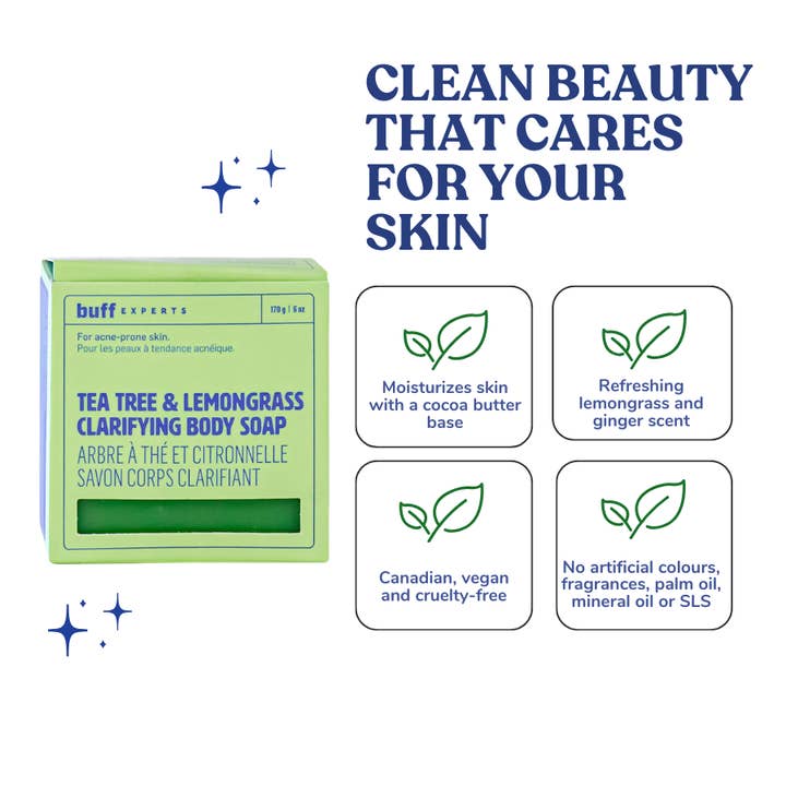 Buff Experts - 🇨🇦 - Wholesale Bar Soap - Tea Tree & Lemongrass Clarifying Body Soap- Treats Body Acne