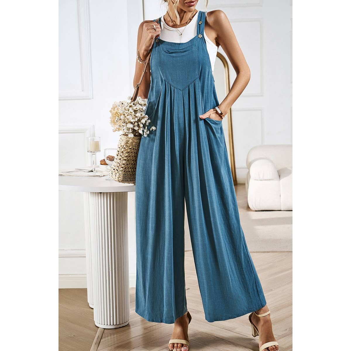 Supreme Fashion - Wholesale Overalls - Women's - Button Detail Wide Leg Overall Pockets Jumpsuit16