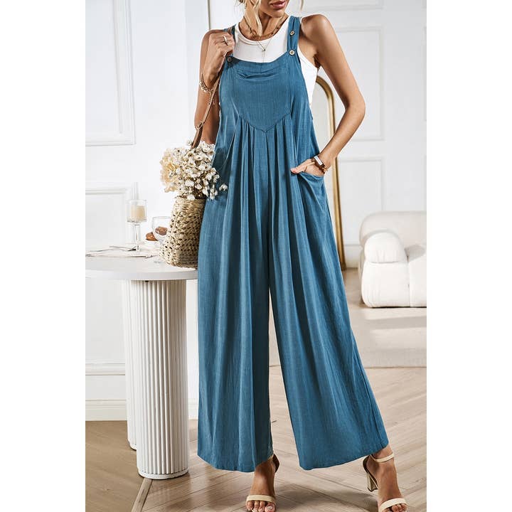 Supreme Fashion - Wholesale Overalls - Women's - Button Detail Wide Leg Overall Pockets Jumpsuit16
