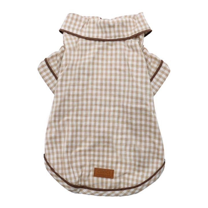 Beige-weiß kariertes Hundeshirt mit Klettverschluss für den Großhandel von Croci