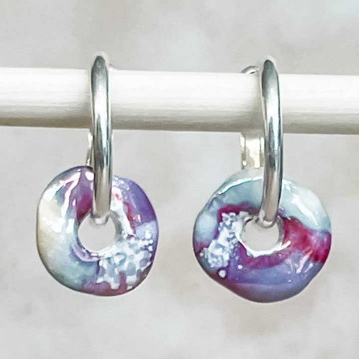 Hydrangea Ceramic Wafer Hoop Earring for wholesale by Diana Kauffman Designs