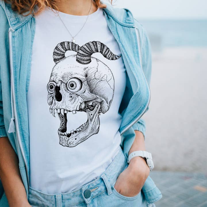 Hannah Kate Makes - Wholesale T-Shirt (Graphic) - Unisex - Screaming Skull T-shirt - White - 100% Cotton - Reg/Fitted26
