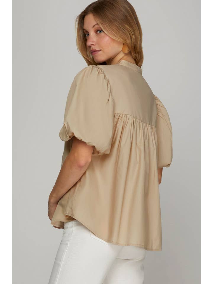 Peace Love Line - Wholesale Blouse - Women's - PL5241 - STAND NECK PINTUCK DETAIL WOVEN TOP