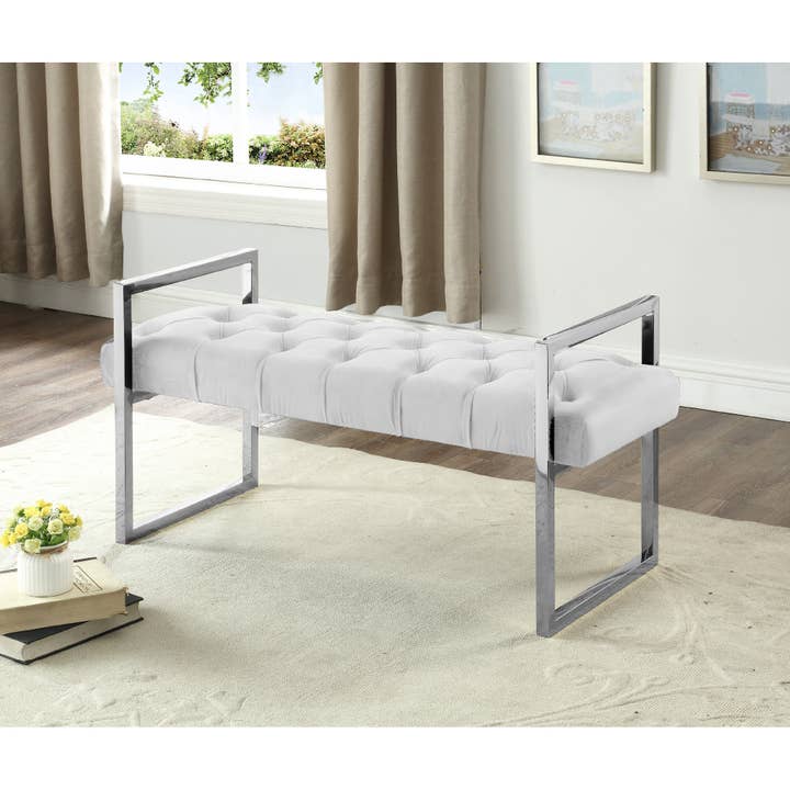 Imperial Tufted Bench With Silver Stand Beige for wholesale by IH Casa Decor