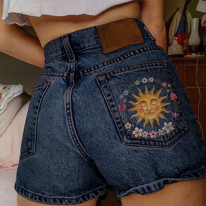 Tourtiwi - Wholesale Shorts - Women's - Women's Sun Floral Print Denim Shorts