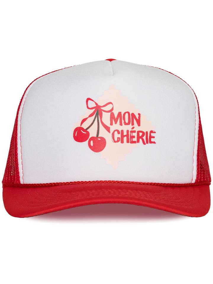 Mon Cheri Trucker Hat in Red Split for wholesale by Friday Feelin'