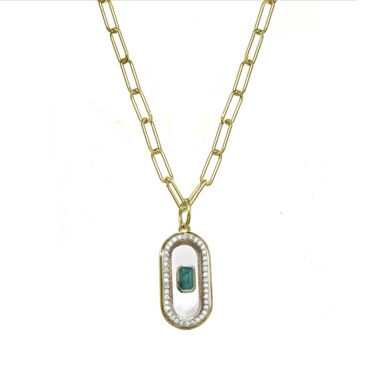 Quartz and Emerald Delicate Disc Necklace for wholesale by Rachel Reinhardt