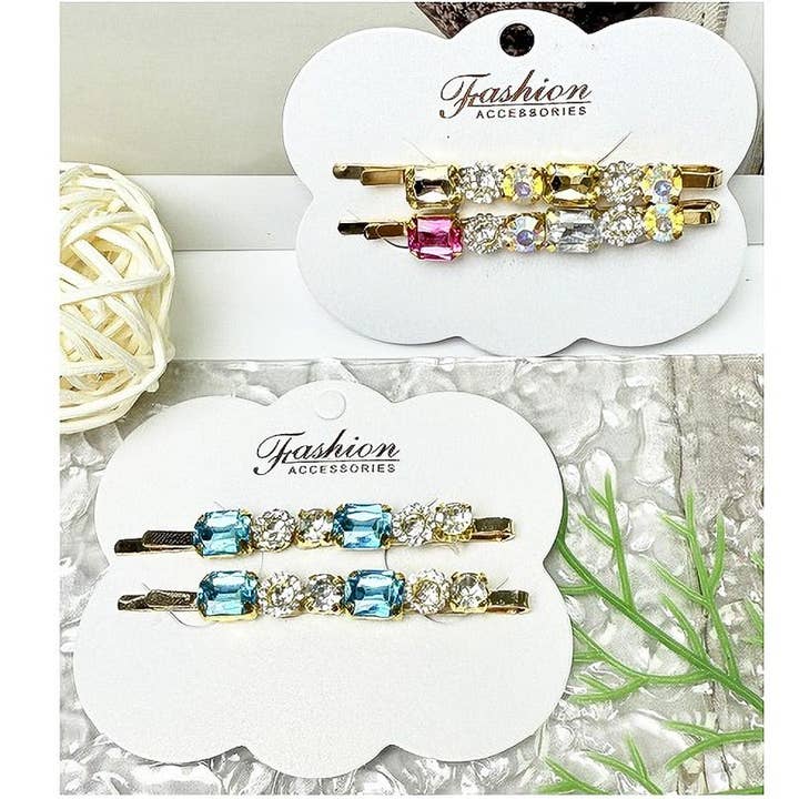Diacly - Wholesale Bobby Pin - Women's - 12pk Rectangle Crystal Deco Hair Grip Bobby Pin