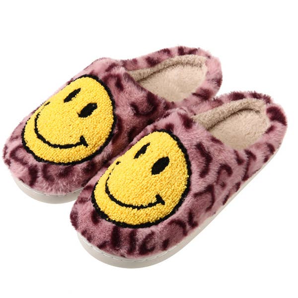 Nima Accessories Inc - Wholesale Slippers - Women's - Ladies Plush Happy FACE Animal Print Slippers