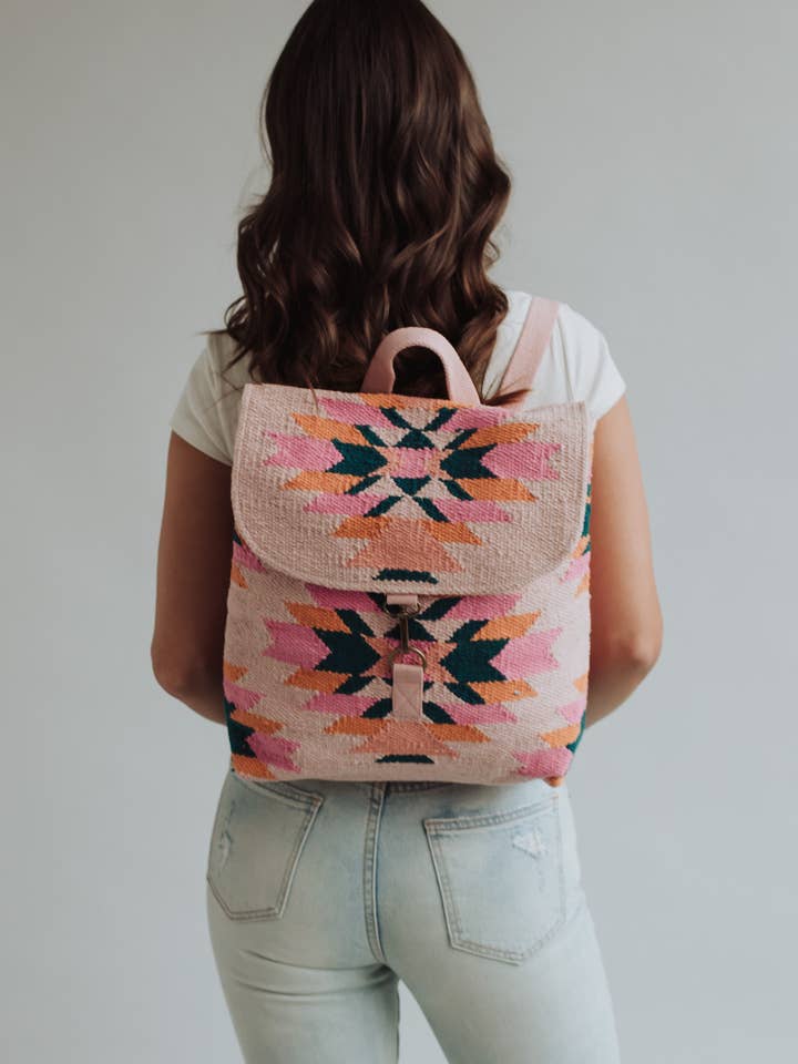 Roze, Teal & Oranje Azteekse Rugzak voor wholesale door Panache Apparel Co.