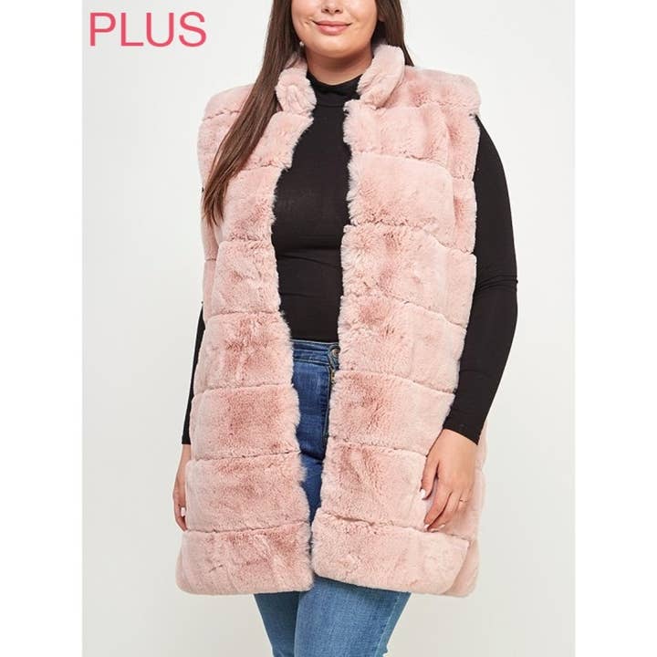 8419X Chaleco Acolchado de Tallas Grandes con Capas de Piel Larga y Cuello Alto para venta al por mayor de Coloring You