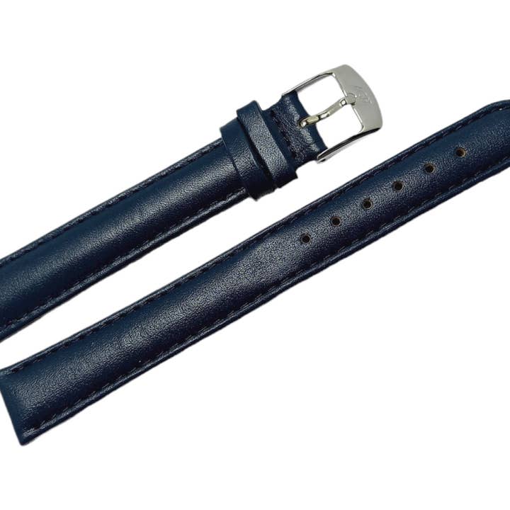 16 mm bleu marine. Bracelet cuir lisse bombé pour la vente par BRACELETS MONTRE ACH