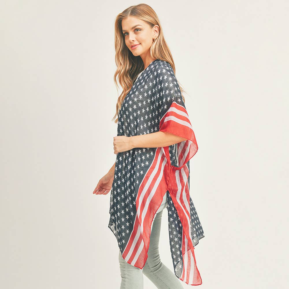Sensibling Corp. – wholesale Kimono – Women's – American USA Flag Print Kimono Poncho1