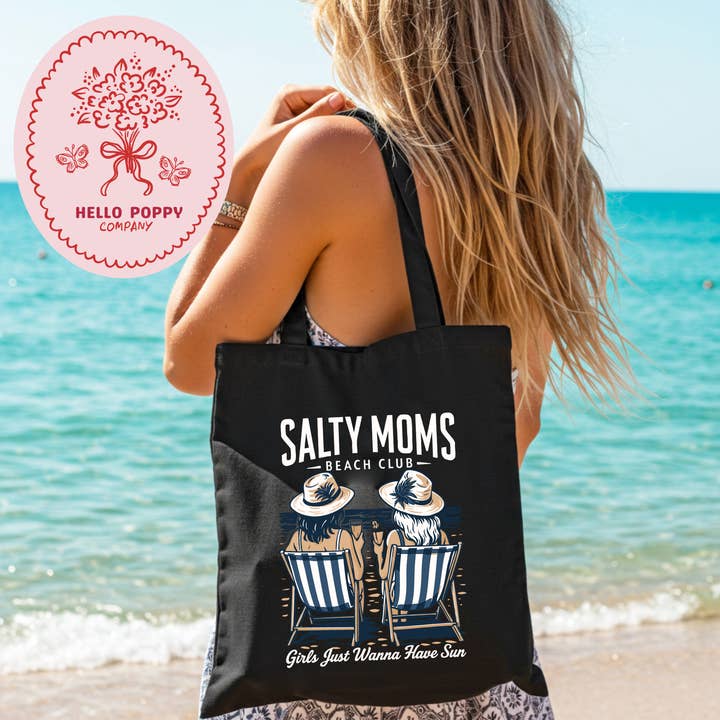 Sac fourre-tout en toile Salty Moms Beach Club - Blanc pour la vente par Hello Poppy Company