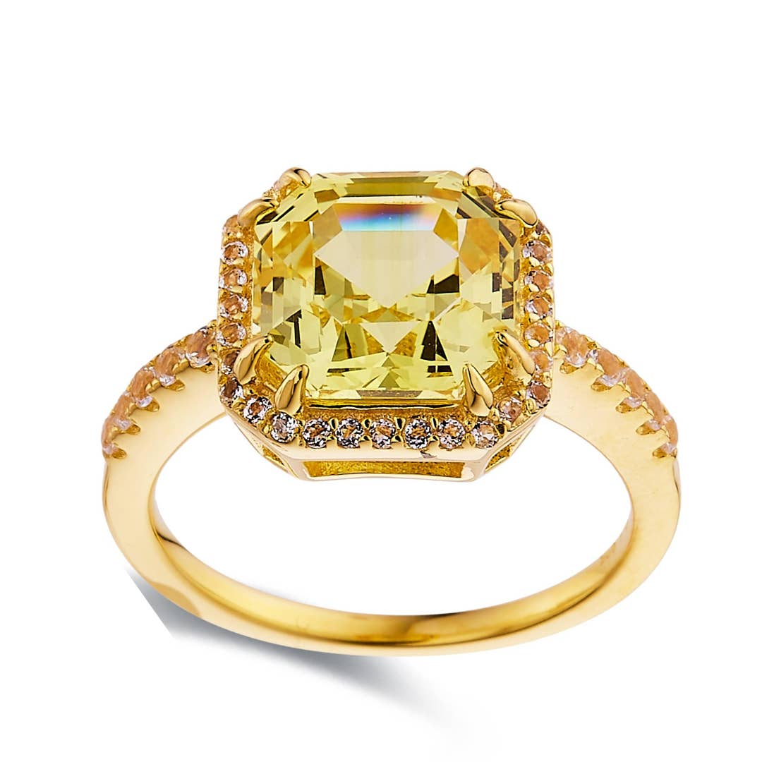 FCJ Jewelry LLC - Wholesale Multi-Stone Ring - Gold Plated Silver Created Yellow Sapphire Halo Ring