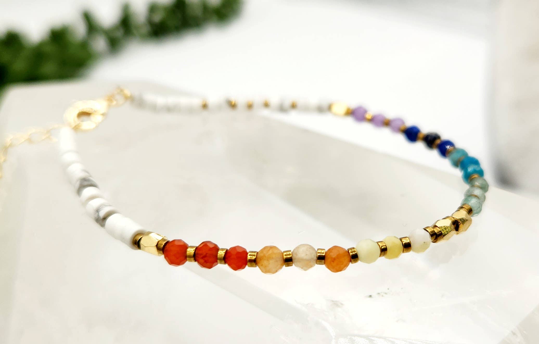Meraki Gemstones - Wholesale Beaded Bracelet - CHAKRA-3mm Faceted Gemstone Bracelet with Gold Color Clasp8