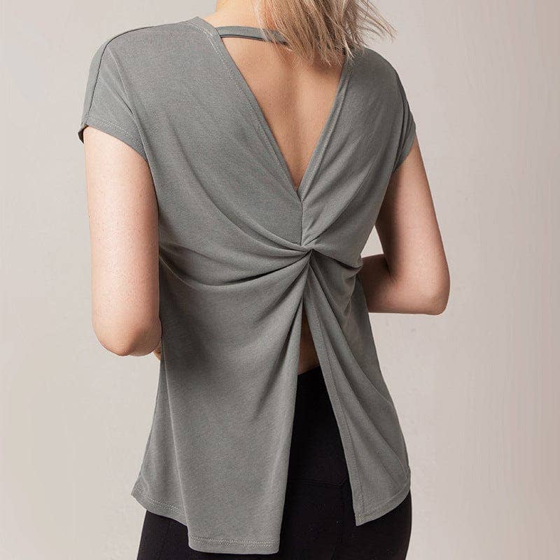 Active by Anna-Kaci - Wholesale Athletic Top - Women's - Twist Back Cut Out Short Sleeve Active Shirt2