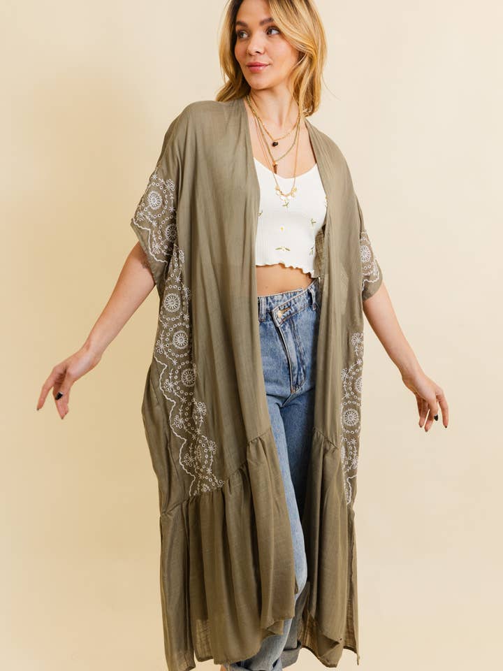 Leto Accessories – Engroshandel Kimono - Dame – Boho-stil kimono med tribal broderi og langt snit6