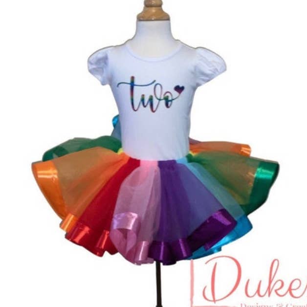 2nd Birthday Rainbow Ribbon Trim Tutu for wholesale by Dukes Designs & Creations