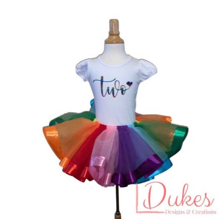2nd Birthday Rainbow Ribbon Trim Tutu for wholesale by Dukes Designs & Creations