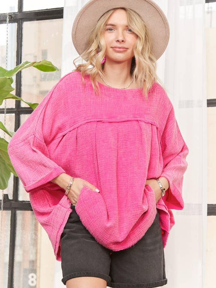 OVERSIZED MINERAL WASHED TOP RAW VINTAGE- LET3477 for wholesale by Madelyn