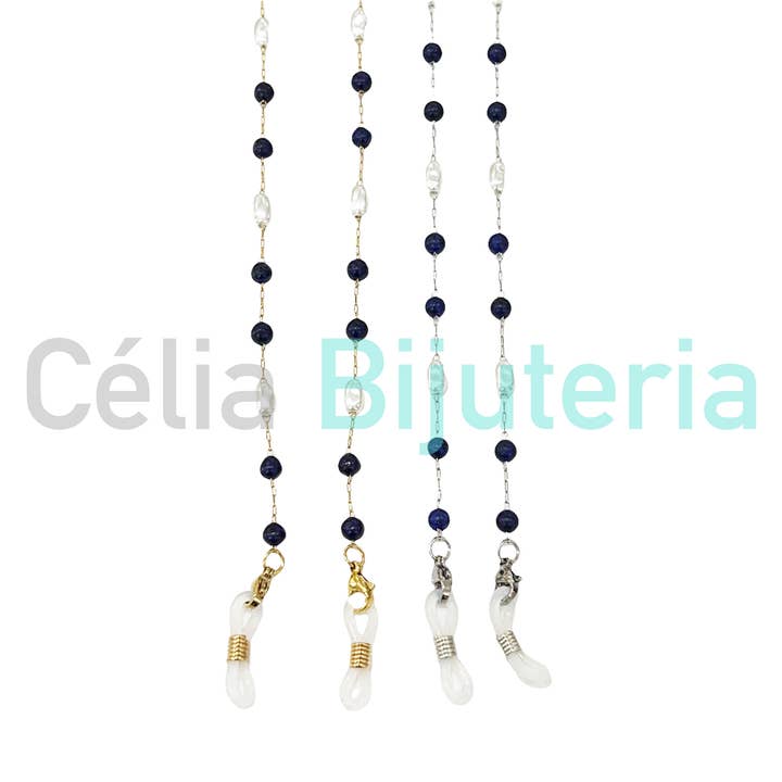 Steel Glasses/Masks Chains with Stones and Pearls for wholesale by Celli Biju