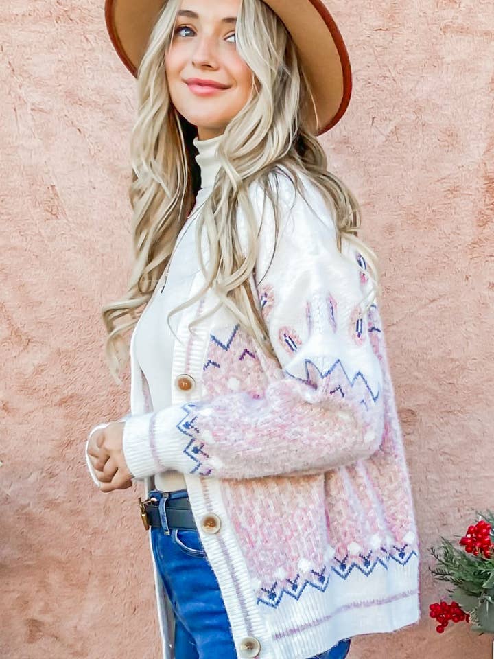 AND THE WHY - Wholesale Cardigan - Women's - ATW14287 - Button Down Front Aztec Print Cardigan