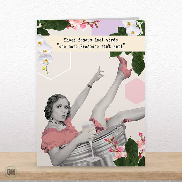 Mais Um Prosecco Não Faz Mal... - Cartão de Cumprimentos Retro Engraçado por atacado de Quitting Hollywood