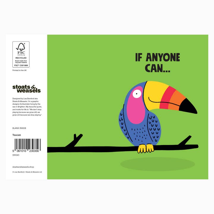 Stoats & Weasels - Wholesale Good Luck Card - If anyone can toucan good luck card | Funny animal card1