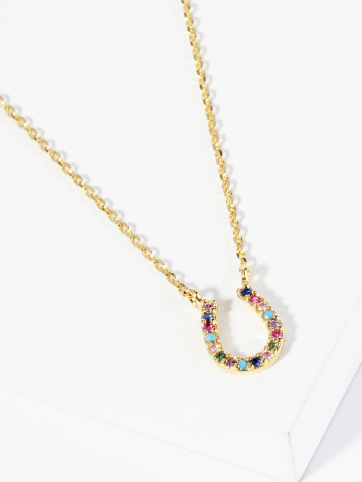18K Gold Dipped Cubic Zirconia Horseshoe Pendant Necklace for wholesale by Wild Honey