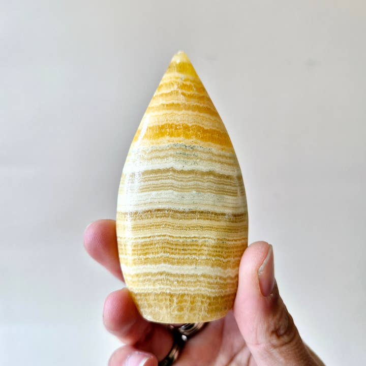 Moonlight Gemstones - Wholesale Spiritual Stone/Crystal - Yellow Calcite - Teardrop Shaped Standing Gemstone Crystal Flame