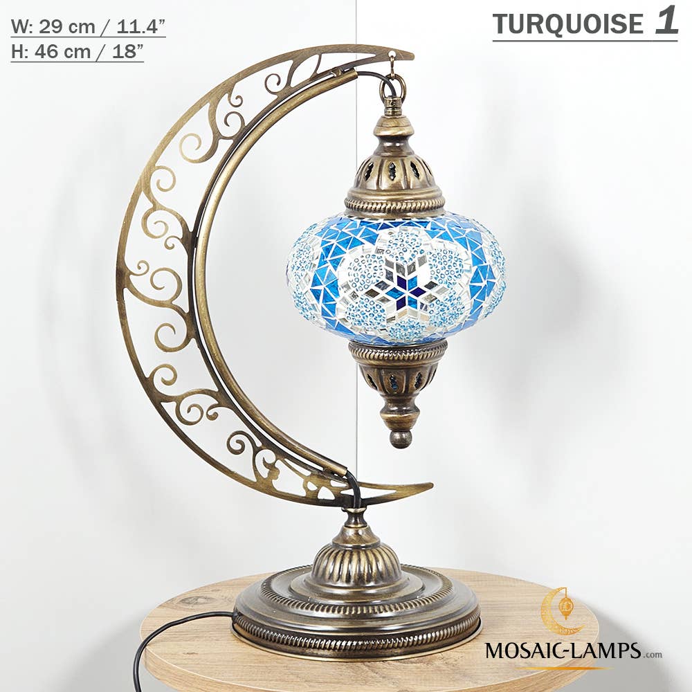 Mosaic Lamps - Wholesale Accent/Desk Lamp - 10+ Colors - Moroccan Moon Table Lamp, Arc, Murano Crescent70