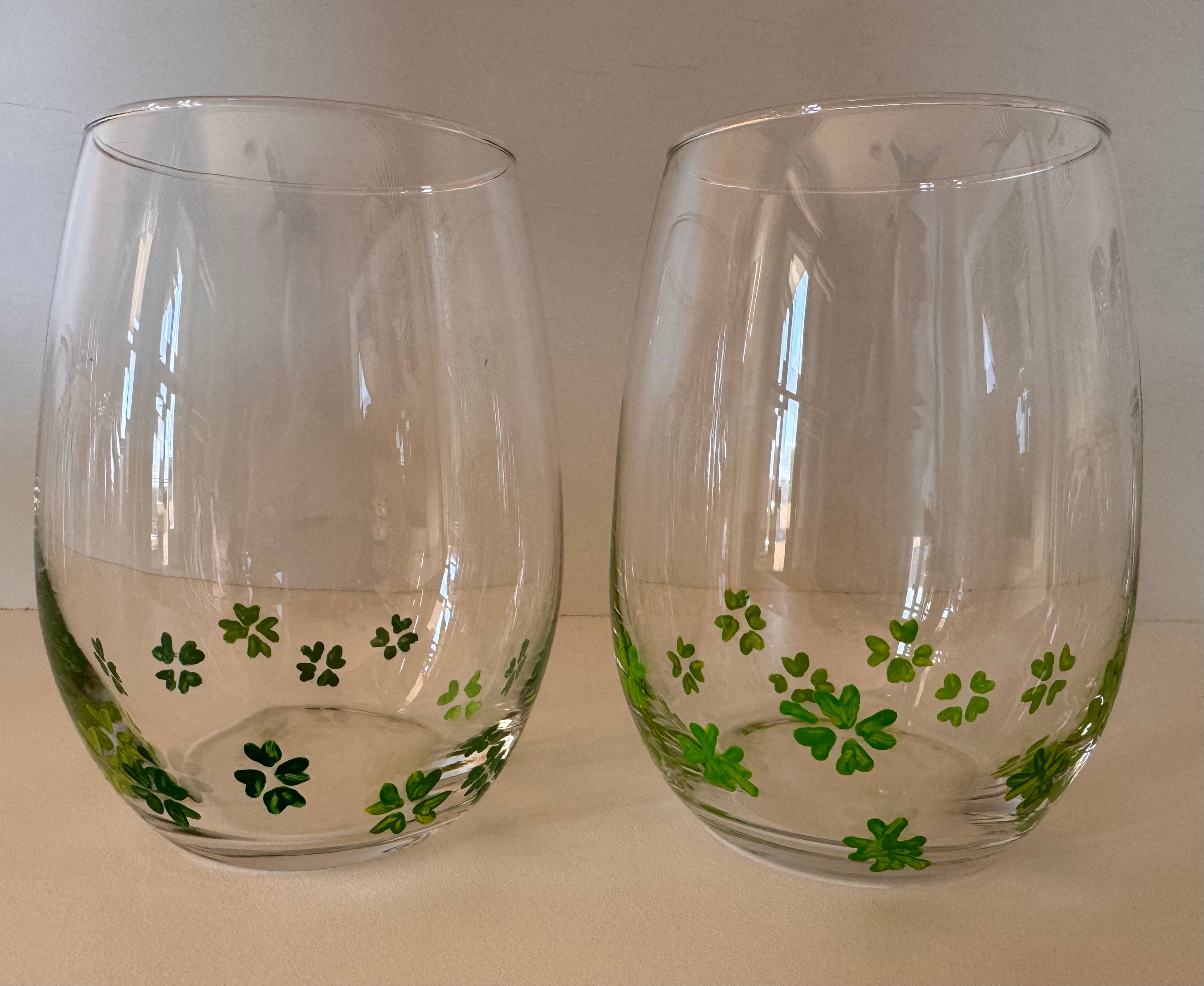 Hand Painted Glass, Co - Wholesale Jug - Hand-Painted Shamrock Stemless Wine Glass – 20 oz4