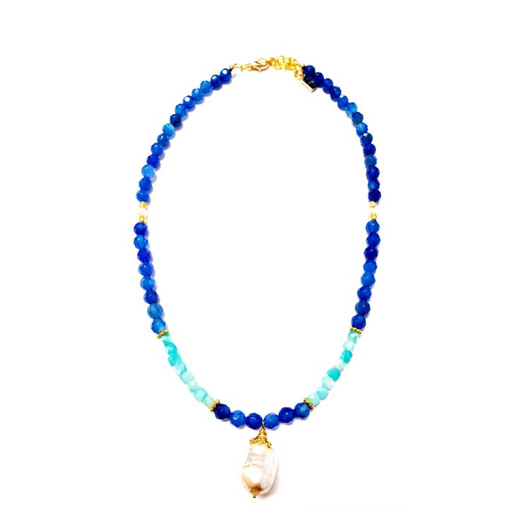 MINU Jewels - Wholesale Beaded/Pearl Necklace - Perla Azul Necklace